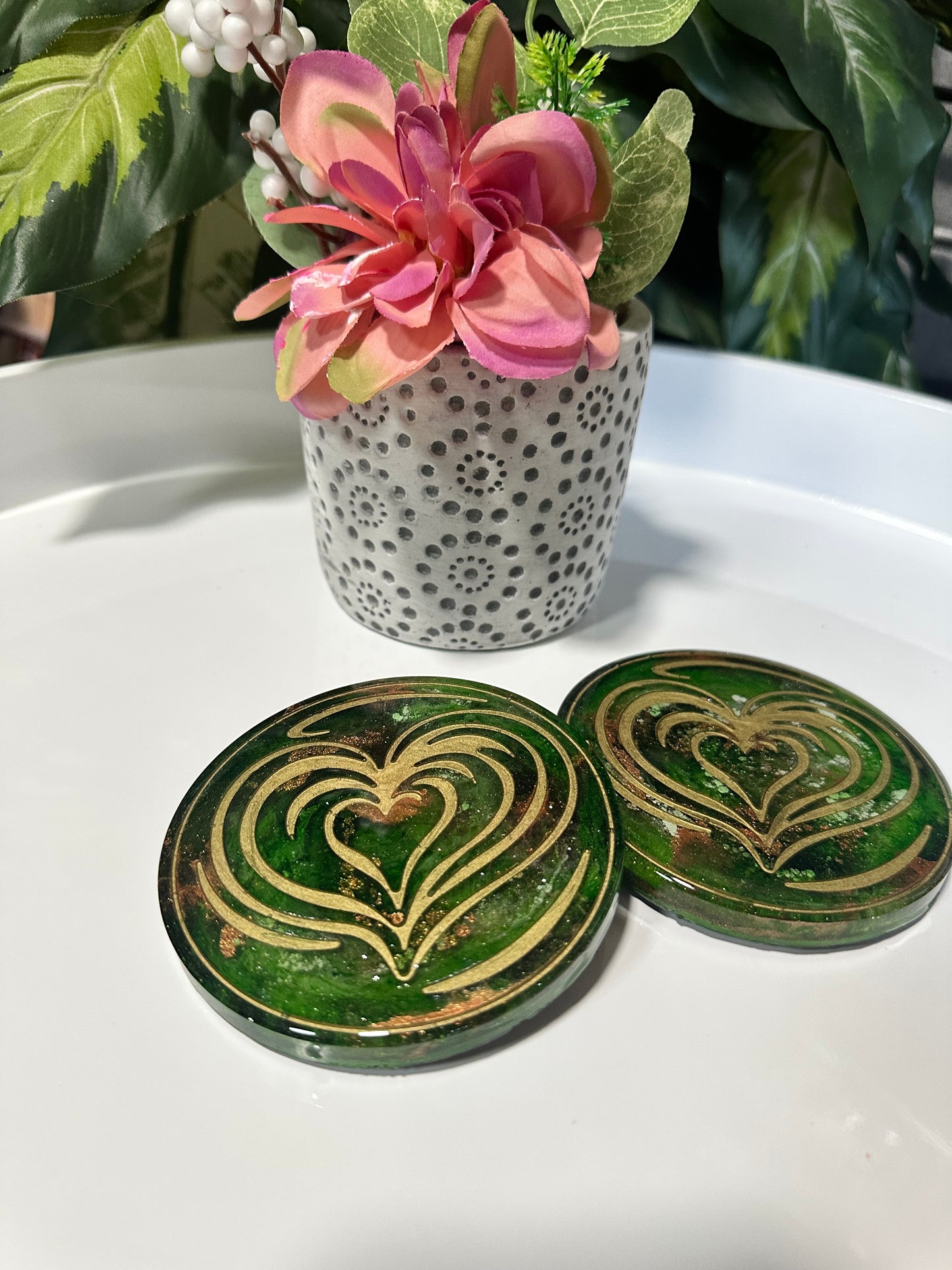Emerald Flame Heart Coasters