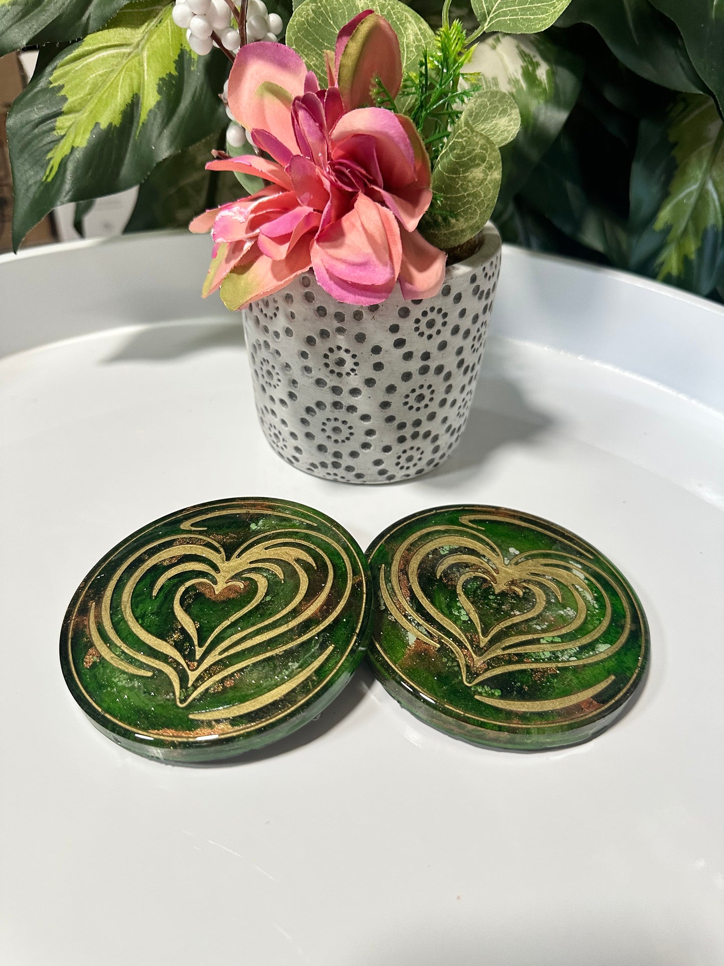 Emerald Flame Heart Coasters