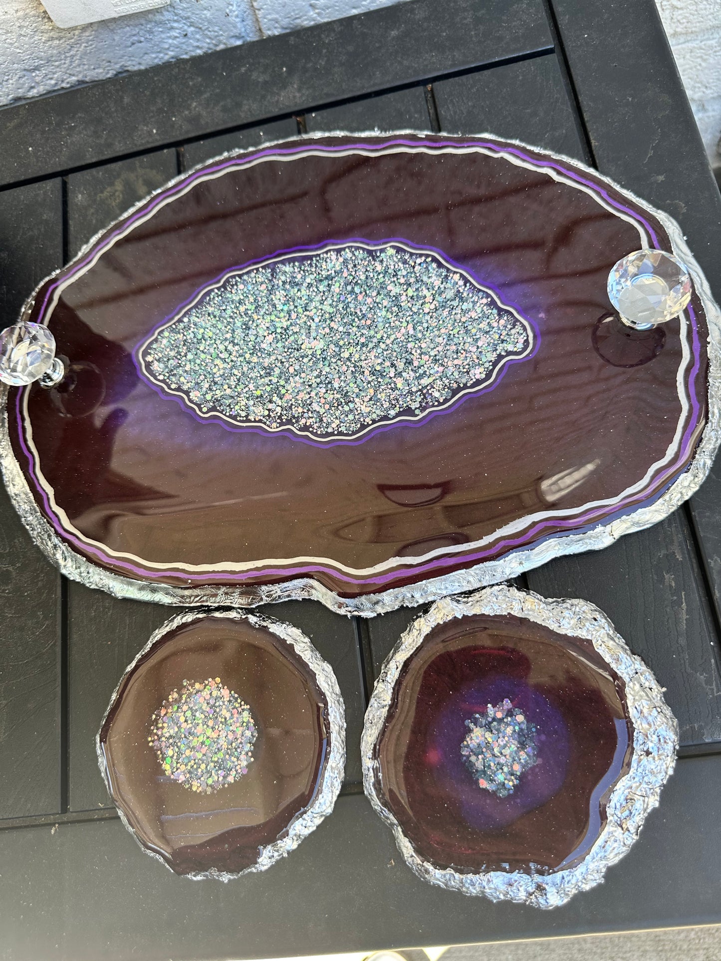 Geode Tray and coaster set