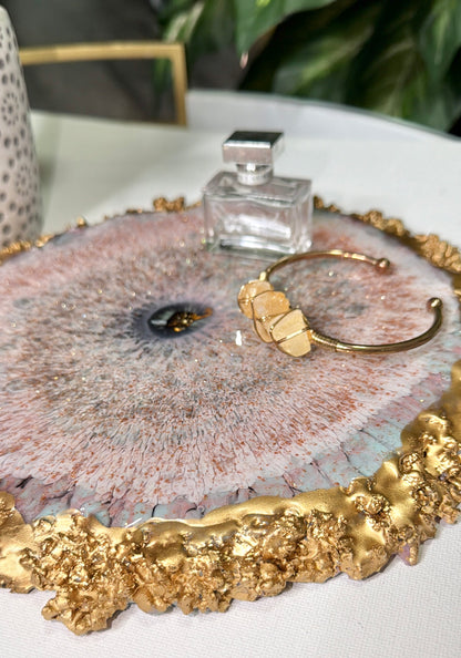 Golden Bloom Geode Tray