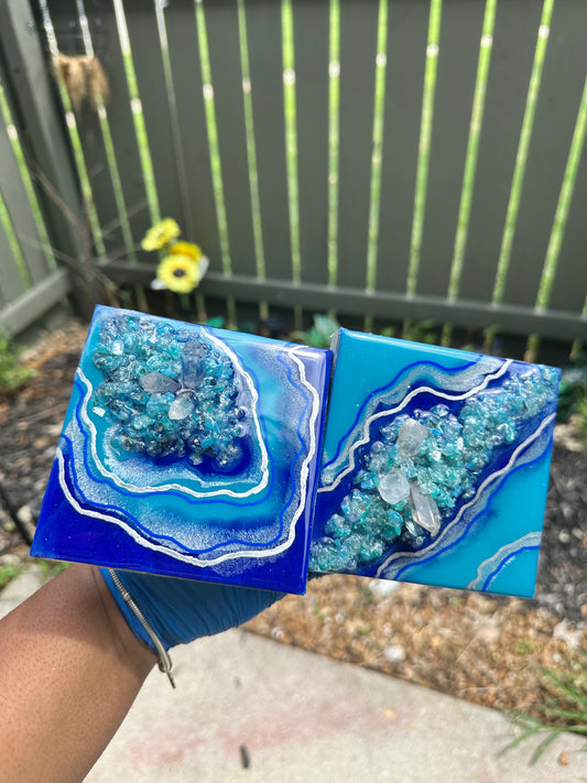 Oceanic Veins – Mini Geode Canvas Duo