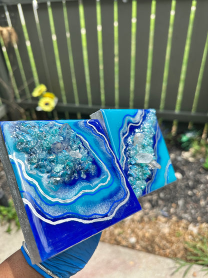 Oceanic Veins – Mini Geode Canvas Duo