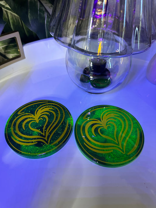 Emerald Glow Heart Coasters