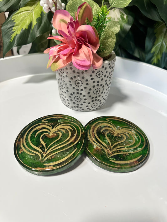 Emerald Flame Heart Coasters