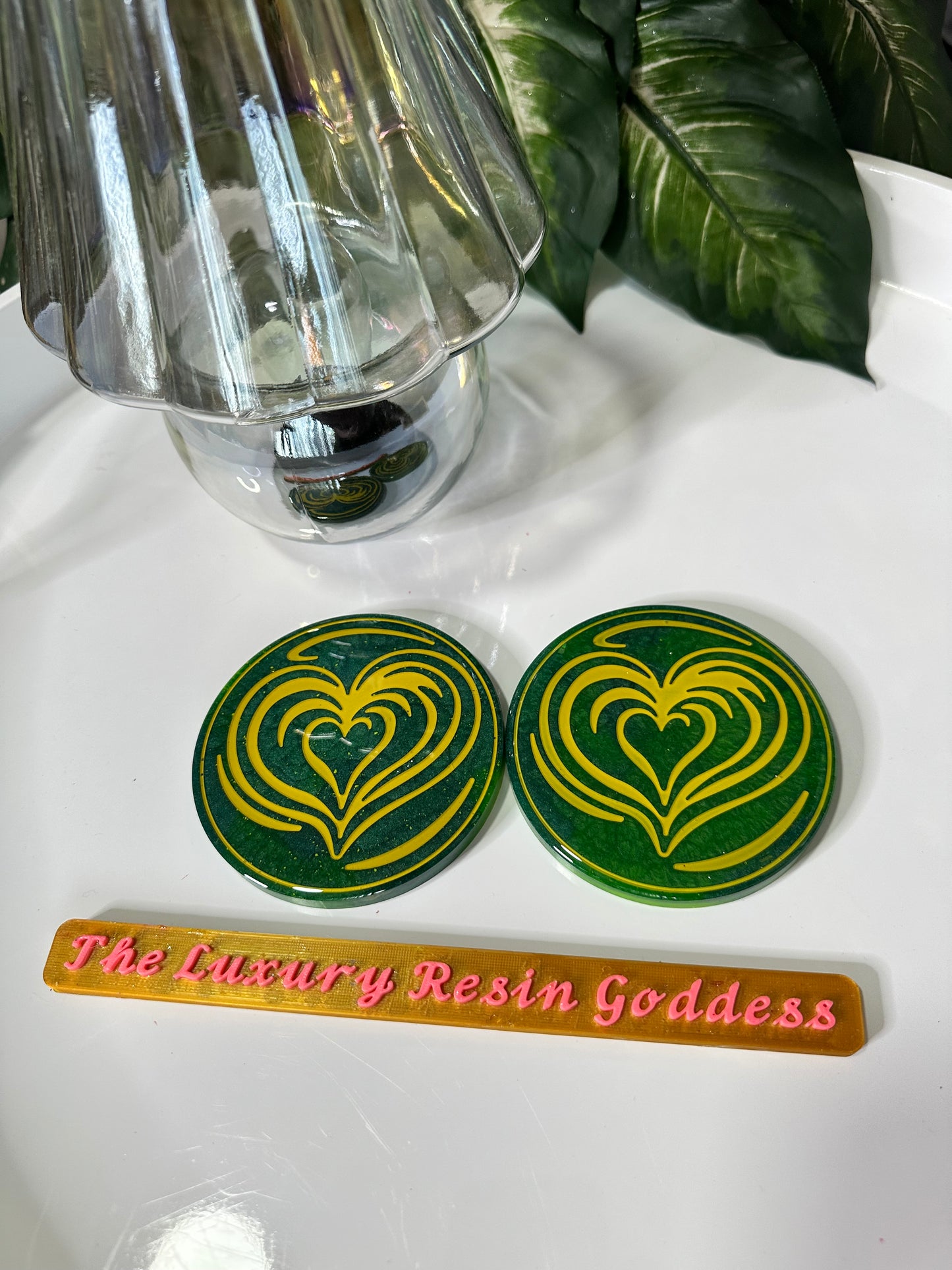 Emerald Glow Heart Coasters
