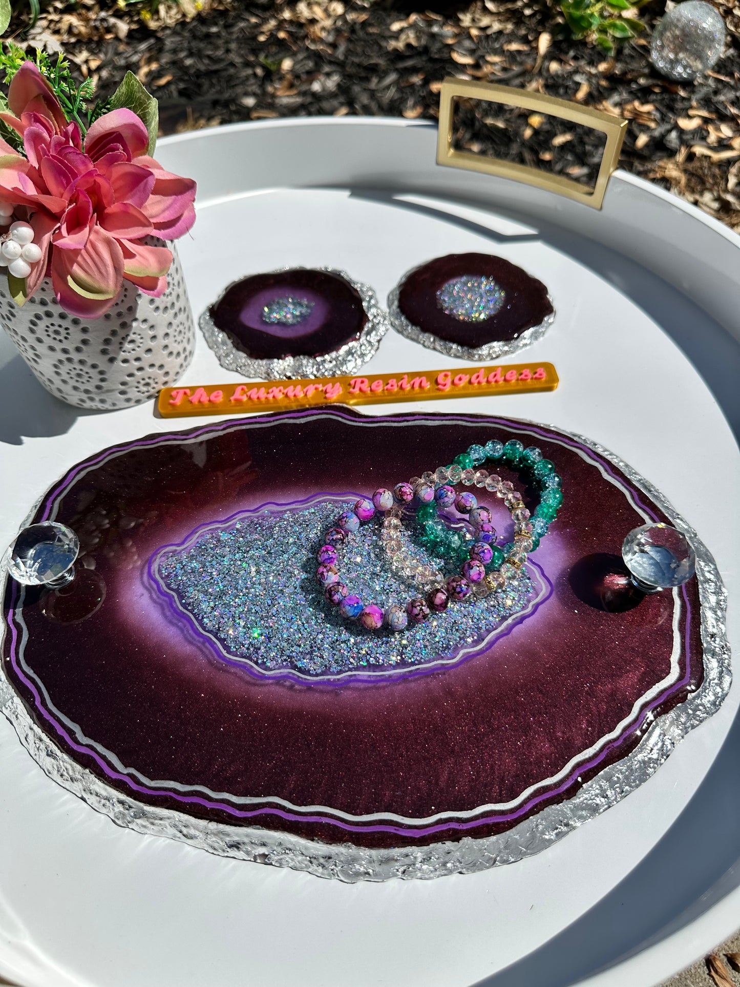 Geode Tray and coaster set