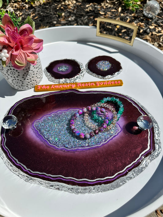 Geode Tray and coaster set