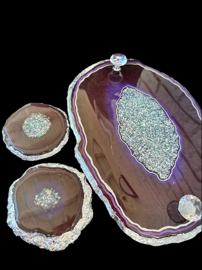 Geode Tray and coaster set