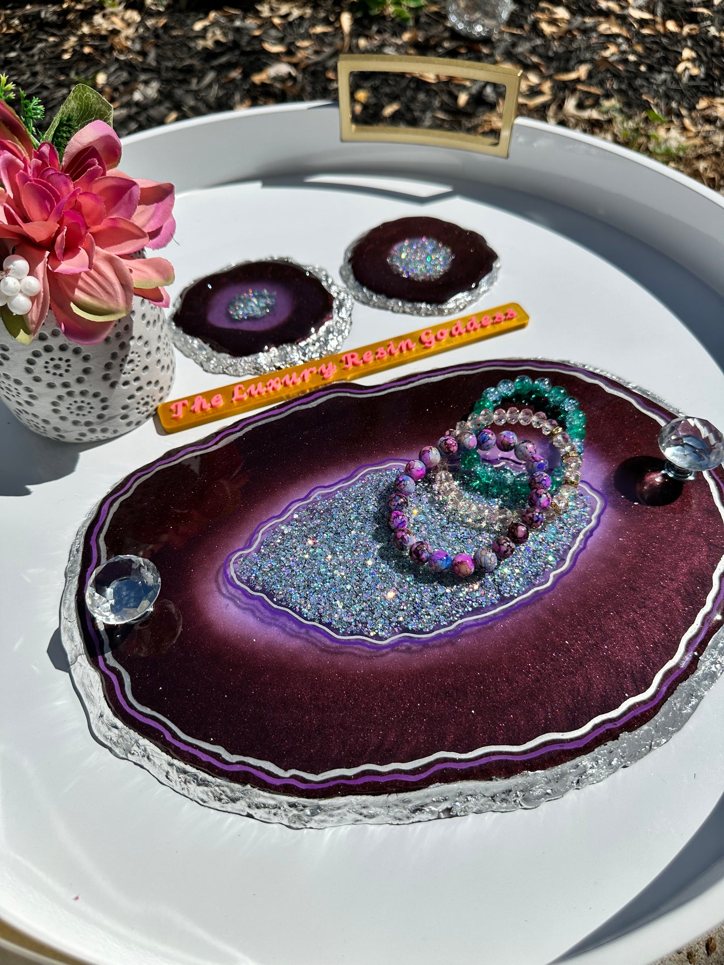 Geode Tray and coaster set