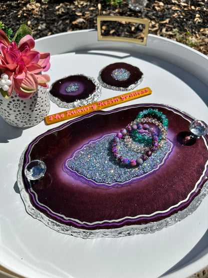 Geode Tray and coaster set