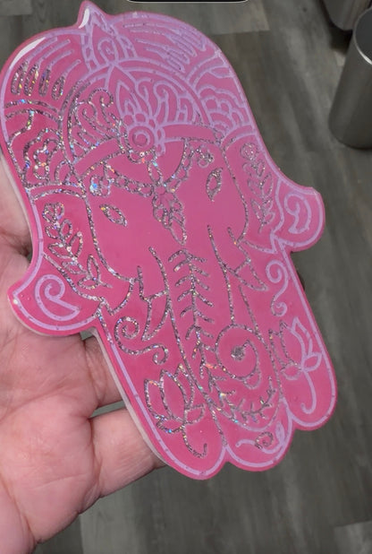 Pink Aura Hamsa Blessing Plaque