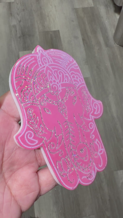 Pink Aura Hamsa Blessing Plaque
